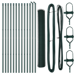 Cerca Hexagonal  Verde 1.4x25 m Acero. Postes de Cerca  13 pcs Verde Ø32 mm 190 cm Acero Galvanizado H