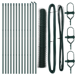 Cerca Hexagonal  Verde 1.4x25 m Acero. Postes de Cerca  13 pcs Verde Ø32 mm 190 cm Acero Galvanizado H