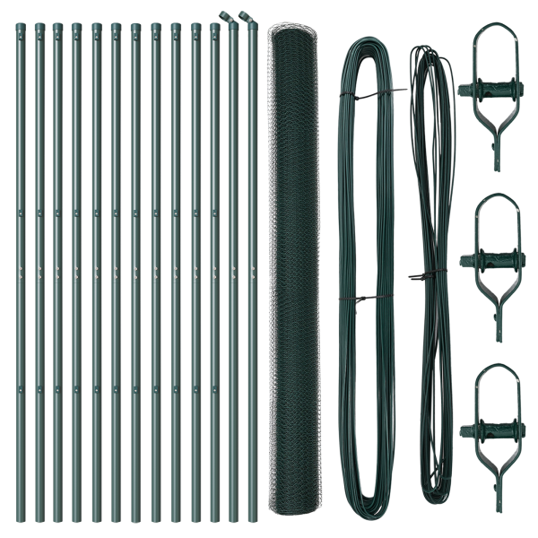 Valla Hexagonal  Verde 1.6x25 m Acero. Postes de valla  13 pcs Verde Ø32 mm 210 cm Acero galvanizado M 2