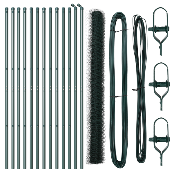 Valla Hexagonal  Verde 1.6x25 m Acero. Postes de Valla  13 pcs Verde Ø32 mm 210 cm Acero Galvanizado M 2