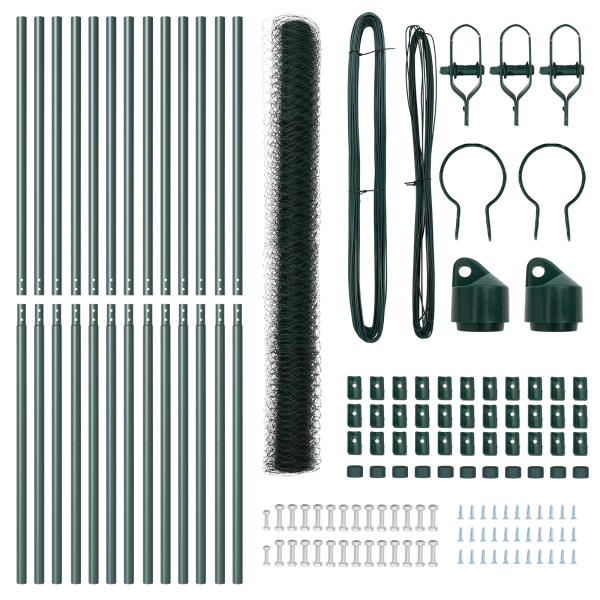 Valla Hexagonal  Verde 1.6x25 m Acero. Postes de Valla  13 pcs Verde Ø32 mm 210 cm Acero Galvanizado M 4
