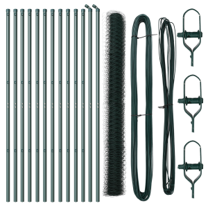 Cerca Hexagonal  Verde 1.6x25 m Acero. Postes de Cerca  13 pcs Verde Ø32 mm 210 cm Acero Galvanizado H