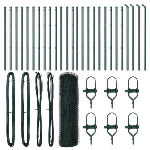 Cerca Hexagonal  Verde 0.4x50 m Acero. Postes para Cerca  13 pcs Verde Ø32 mm 80 cm Acero Galvanizado M 2