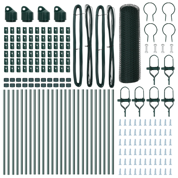 Cerca Hexagonal  Verde 0.4x50 m Acero. Postes de Cerca  13 pcs Verde Ø32 mm 80 cm Acero Galvanizado M 4