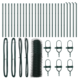 Cerca Hexagonal  Verde 0.5x50 m de Acero. Postes para Cerca  13 pcs Verde Ø32 mm 100 cm de Acero Galvanizado H