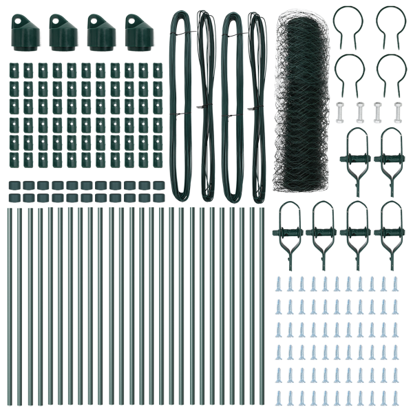 Cerca Hexagonal  Verde 0.5x50 m de Acero. Postes para Cerca  13 pcs Verde Ø32 mm 100 cm de Acero Galvanizado M 4