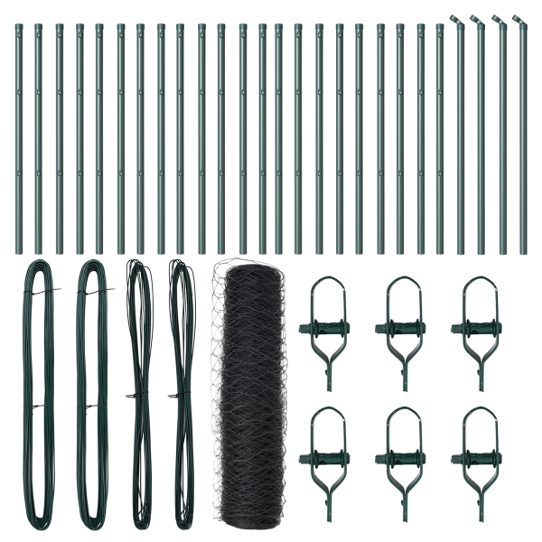 Cerca Hexagonal  Gris 0.5x50 m Acero. Postes de Cerca  13 pcs Verde Ø32 mm 100 cm Acero Galvanizado M 2