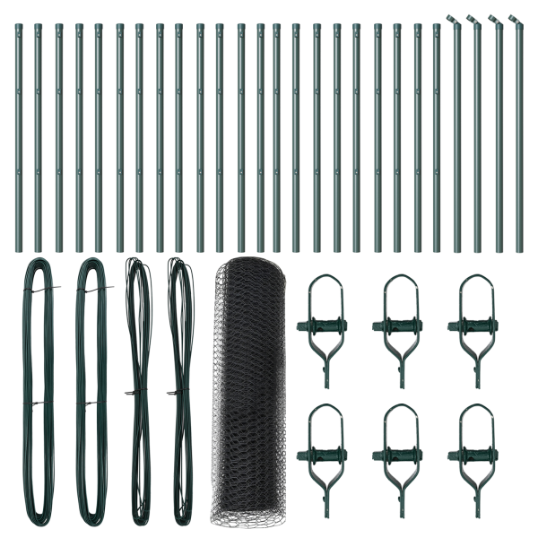 Cerca Hexagonal  Gris 0.6x50 m Acero. Postes de Cerca  13 pcs Verde Ø32 mm 100 cm Acero Galvanizado M 2