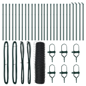 Cerca Hexagonal  Gris 0.8x50 m Acero. Postes de Cerca  13 pcs Verde Ø32 mm 120 cm Acero Galvanizado H