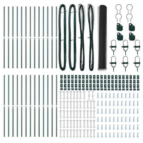 Valla Hexagonal Gris 1x50 m Acero.  Postes para Valla 13 pcs Verde Ø32 mm 150 cm Acero Galvanizado M 4