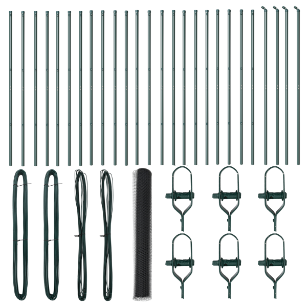 Cerca Hexagonal  Gris 1.4x50 m Acero. Postes de Cerca  13 pcs Verde Ø32 mm 190 cm Acero Galvanizado M 2