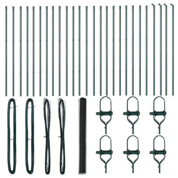 Cerca Hexagonal Gris 1.6x50 m Acero.  Postes para Cerca 13 pcs Verde Ø32 mm 210 cm Acero Galvanizado M 2