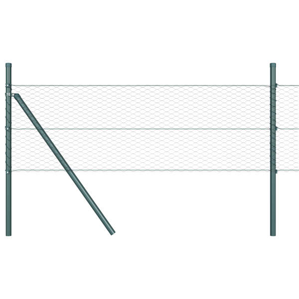 Valla Hexagonal  Gris 0.4x100 m Acero. Postes de Valla  13 pcs Verde Ø32 mm 80 cm Acero Galvanizado M 2