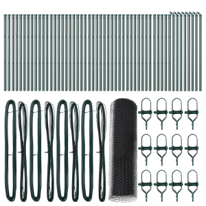 Valla Hexagonal Gris 0.8x100 m Acero.  Poste de Valla 13 pcs Verde Ø32 mm 120 cm Acero Galvanizado H