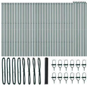 Cerca Hexagonal Gris 1x100 m de Acero.  Poste de Cerca 13 pcs Verde Ø32 mm 150 cm Acero Galvanizado H