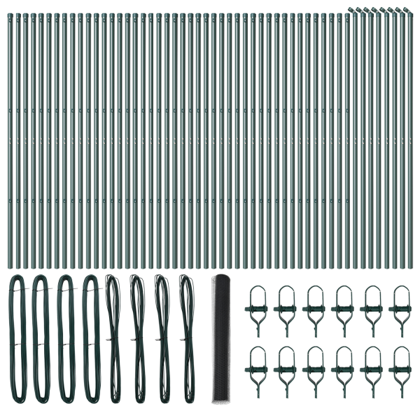 Cerca Hexagonal Gris 1x100 m Acero.  Postes de Cerca 13 pcs Verde Ø32 mm 150 cm Acero Galvanizado M 2