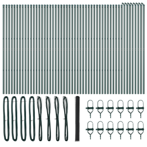 Cerca Hexagonal Gris 1.5x100 m Acero.  Postes de Cerca 13 pcs Verde Ø32 mm 200 cm Acero Galvanizado H