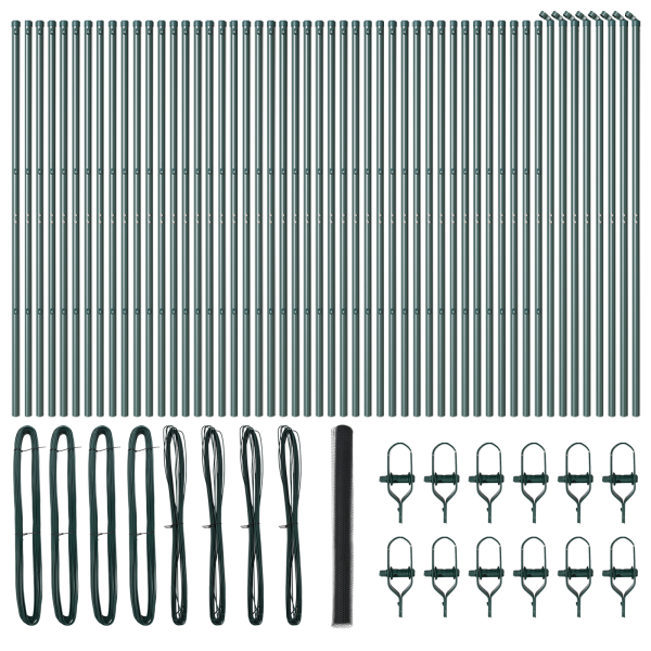Valla Hexagonal  Gris 1.5x100 m Acero. Postes de Valla  13 pcs Verde Ø32 mm 200 cm Acero Galvanizado M 2