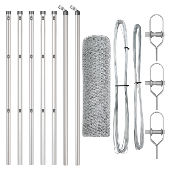 Cerca Hexagonal  0.4x10 m Acero Galvanizado. Postes de Cerca  7 pcs Ø32 mm 80 cm Acero Galvanizado M 2