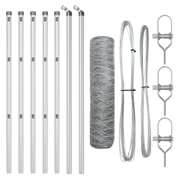Valla Hexagonal  0.8x10 m Acero Galvanizado. Postes de Valla  7 pcs Ø32 mm 120 cm Acero Galvanizado M 2