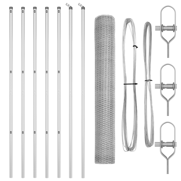 Cerca Hexagonal 1x10 m Acero Galvanizado.  Postes de Cerca 7 pcs Ø32 mm 150 cm Acero Galvanizado M 2