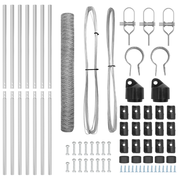 Cerca Hexagonal 1.2x10 m de Acero Galvanizado.  Postes de Cerca 7 pcs Ø32 mm 170 cm de Acero Galvanizado M 4