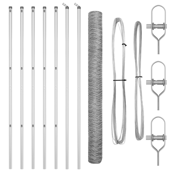 Cerca Hexagonal  1.6x10 m Acero Galvanizado. Postes de Cerca  7 pcs Ø32 mm 210 cm Acero Galvanizado M 2