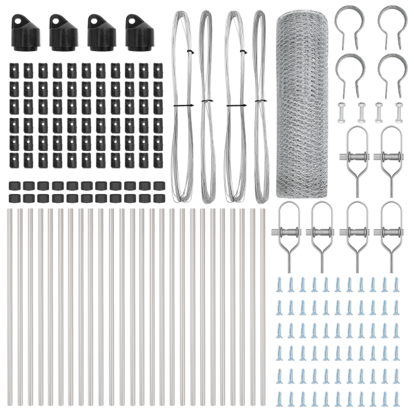 Cerca Hexagonal 0.4x50 m Acero Galvanizado.  Poste de Cerca 13 piezas Ø32 mm 80 cm Acero Galvanizado M 4