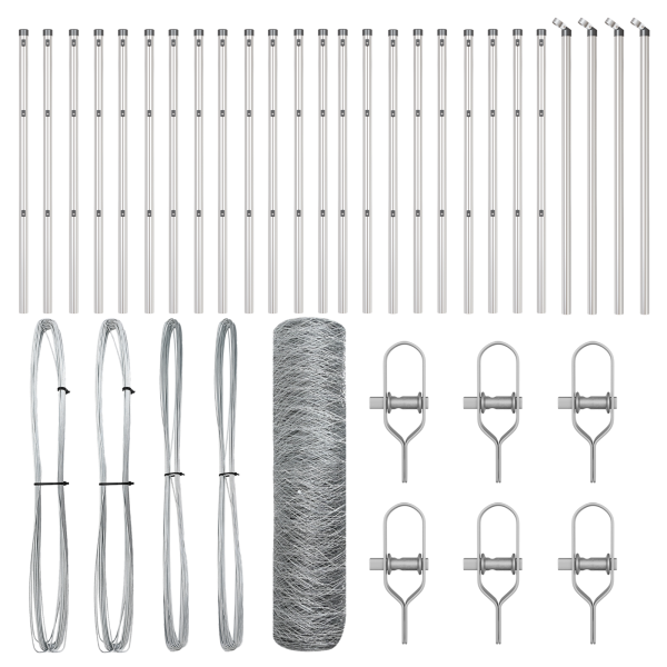 Cerca Hexagonal  0.4x50 m Acero Galvanizado. Postes de Cerca  13 pcs Ø32 mm 80 cm Acero Galvanizado M 2