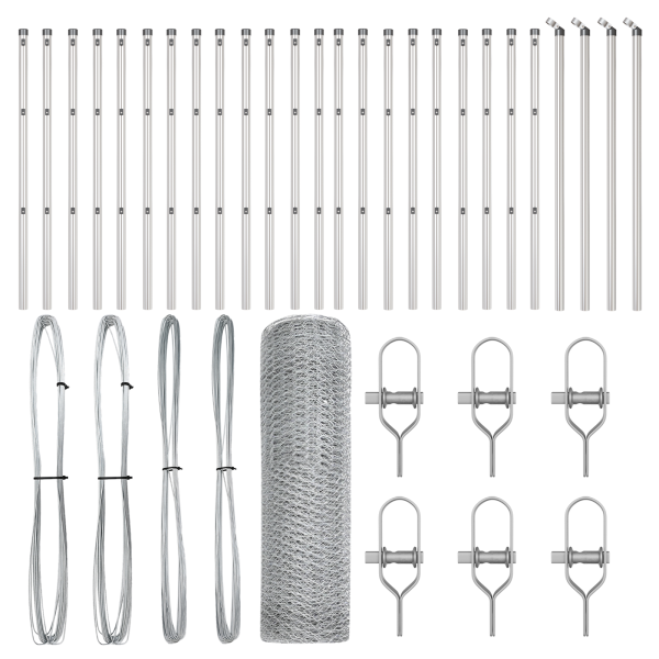 Cerca Hexagonal 0.5x50 m Acero Galvanizado.  Postes de Cerca 13 pcs Ø32 mm 100 cm Acero Galvanizado M 2