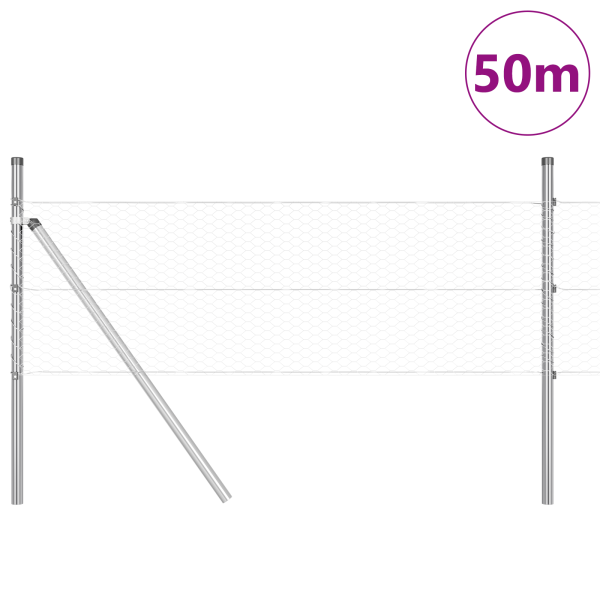 Cerca Hexagonal  0.8x50 m Acero Galvanizado. Postes para Cerca  13 pcs Ø32 mm 120 cm Acero Galvanizado M 3