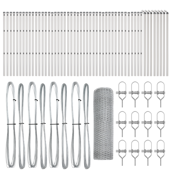 Cerca Hexagonal  0.4x100 m Acero Galvanizado. Postes para Cerca  13 pcs Ø32 mm 80 cm Acero Galvanizado M 2