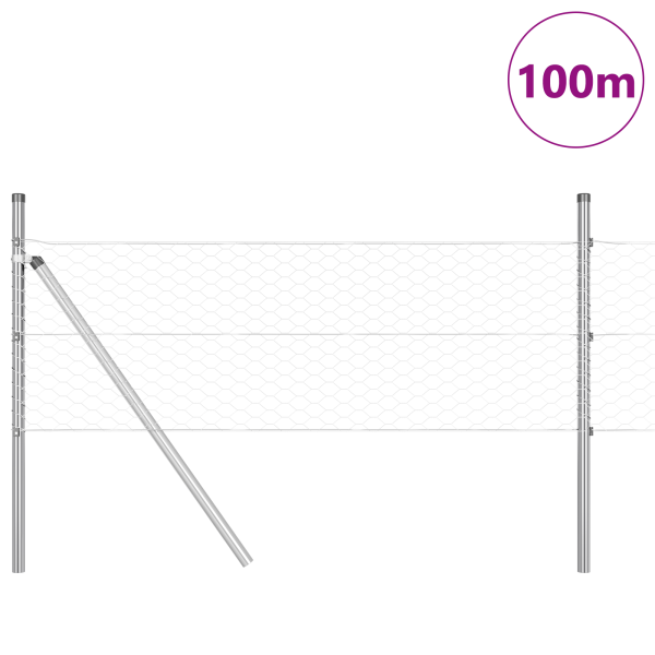 Cerca Hexagonal  0.4x100 m Acero Galvanizado. Postes para Cerca  13 pcs Ø32 mm 80 cm Acero Galvanizado M 3