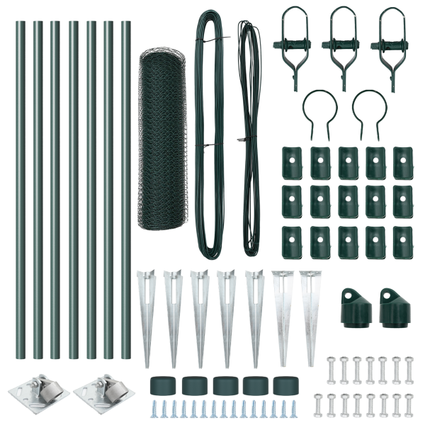 Cerca Hexagonal  Verde 0.4x10 m Acero. Postes para Cerca  con Punta 7 pcs Ø32 mm 60 cm Acero Galvanizado M 4
