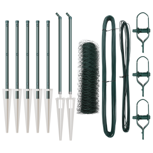 Cerca Hexagonal  Verde 0.4x10 m Acero. Postes de Cerca  con Punta 7 pcs Ø32 mm 60 cm Acero Galvanizado H