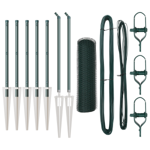 Cerca Hexagonal  Verde 0.5x10 m Acero. Postes para Cerca  con Punta 7 pcs Ø32 mm 80 cm Acero Galvanizado H