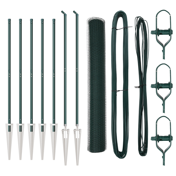 Cerca Hexagonal  Verde 1x10 m Acero. Postes de Cerca  con Punta 7 pcs Ø32 mm 120 cm Acero Galvanizado M 2