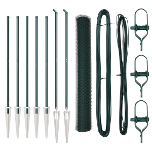 Cerca Hexagonal  Verde 1.4x10 m Acero. Postes de Cerca  con Picos 7 pcs Ø32 mm 160 cm Acero Galvanizado H