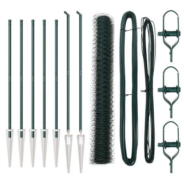 Cerca Hexagonal  Verde 1.4x10 m Acero. Postes de Cerca  con Punta 7 pcs Ø32 mm 160 cm Acero Galvanizado M 2