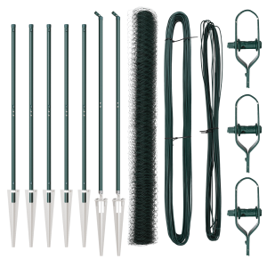 Cerca Hexagonal  Verde 1.5x10 m Acero. Postes de Cerca  con Punta 7 pcs Ø32 mm 170 cm Acero Galvanizado H