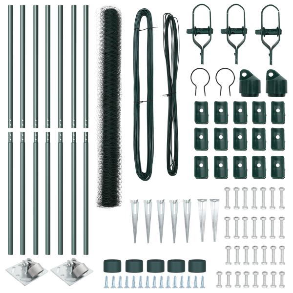 Cerca Hexagonal  Verde 1.5x10 m Acero. Postes de Cerca  con Punta 7 pcs Ø32 mm 170 cm Acero Galvanizado M 4