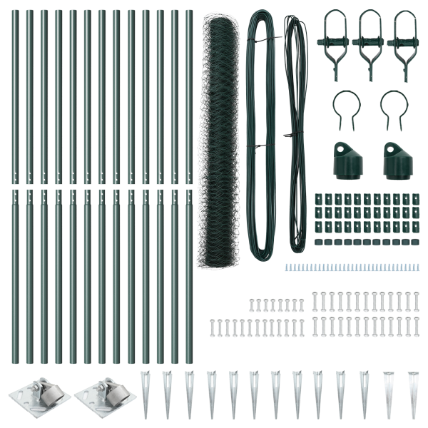 Cerca Hexagonal  Verde 1.4x25 m Acero.  postes de cerca  con punta 13 pcs Ø32 mm 160 cm Acero Galvanizado M 4