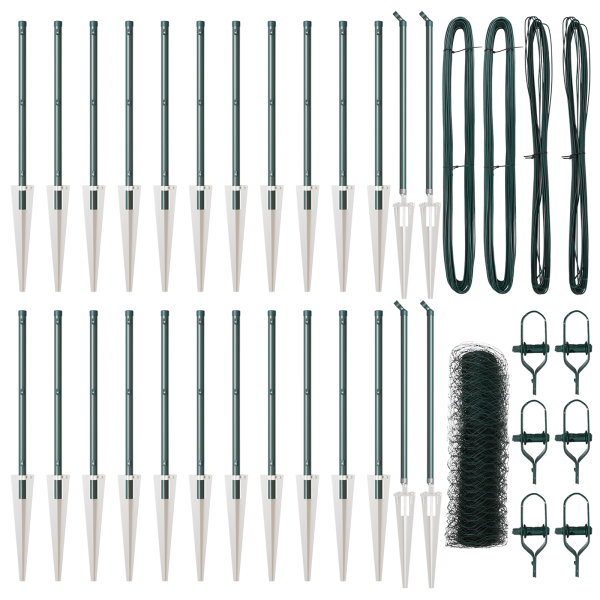 Cerca Hexagonal  Verde 0.4x50 m Acero. Postes de Cerca  con Punta 13 pcs Ø32 mm 60 cm Acero Galvanizado M 2