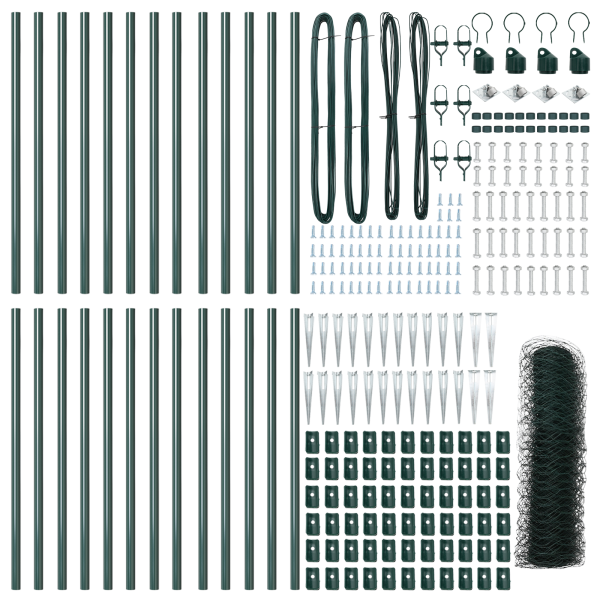 Cerca Hexagonal  Verde 0.5x50 m Acero. Postes de Cerca  con Punta 13 pcs Ø32 mm 80 cm Acero Galvanizado M 4
