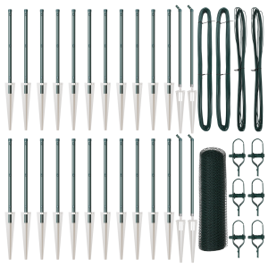 Cerca Hexagonal  Verde 0.8x50 m Acero. Postes de Cerca  con Anclaje de Pica 13 pcs Ø32 mm 100 cm Acero Galvanizado H