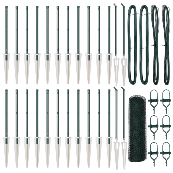 Valla Hexagonal Verde 1x50 m Acero.  Postes de Valla con Punta 13 pcs Ø32 mm 120 cm Acero Galvanizado M 2