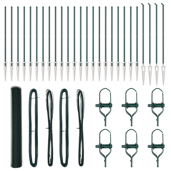 Cerca Hexagonal  Verde 1.2x50 m Acero. Postes de Cerca  con Punta 13 pcs Ø32 mm 140 cm Acero Galvanizado M 2