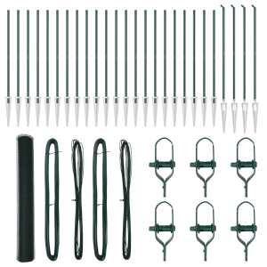 Cerca Hexagonal  Verde 1.4x50 m Acero. Postes de Cerca  con Punta 13 pcs Ø32 mm 160 cm Acero Galvanizado H