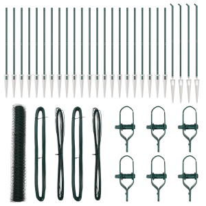 Cerca Hexagonal Verde 1.4x50 m Acero.  Poste de Cerca con Punta 13 pcs Ø32 mm 160 cm Acero Galvanizado H