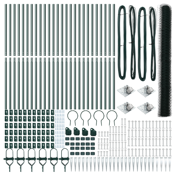 Cerca Hexagonal  Verde 1.5x50 m Acero. Postes de Cerca  con Punta 13 pcs Ø32 mm 170 cm Acero Galvanizado M 4